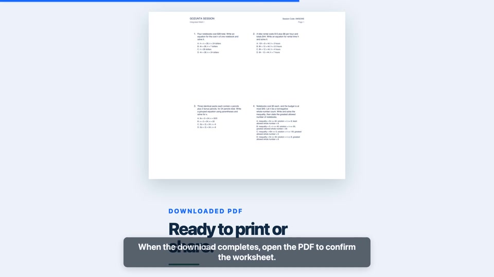 Export a printable problem set walkthrough preview.