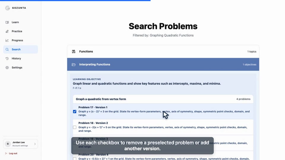 Choose individual problems walkthrough preview.